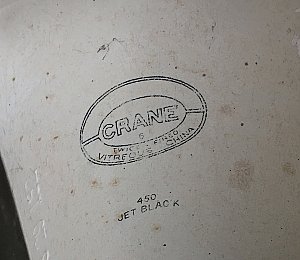 Antique "Crane" Jet Black Vitreous China Pedestal Bathroom Sink Circa 1929