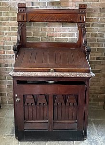Antique Eastlake Pine Barber's Sink or One-Bowl Portable Washstand - Theo. Koch's - Circa 1888
