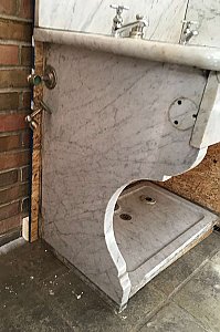 Antique Circa 1900 Marble Corner Bathroom Sink with Porcelain Bowl
