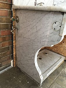 Antique Circa 1900 Marble Corner Bathroom Sink with Porcelain Bowl