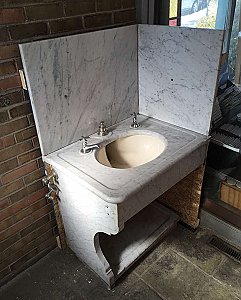 Antique Circa 1900 Marble Corner Bathroom Sink with Porcelain Bowl