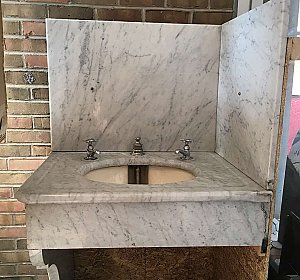 Antique Circa 1900 Marble Corner Bathroom Sink with Porcelain Bowl