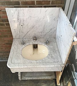 Antique Circa 1900 Marble Corner Bathroom Sink with Porcelain Bowl
