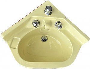 Antique Crane Vivian Citrus Yellow Vitreous China Corner Sink - Circa 1954