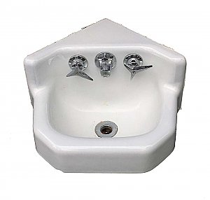 Antique Petite Kohler Wall Mount Corner Shelf Back Bathroom Sink - Cast Iron