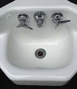 Antique Petite Kohler Wall Mount Corner Shelf Back Bathroom Sink - Cast Iron