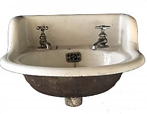 Antique Cast Iron Wall Hung Sink With Decorative Embossed Bowl