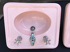 Antique Crane "Idalia" Vitreous China Orchid Pink Peg Leg Sink - Circa 1919