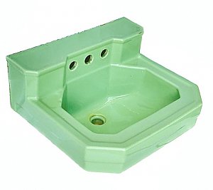 Antique Vitreous China Eljer "Martha Washington" Wall Hung Lavatory Sink in Pastel Green - Circa 1950