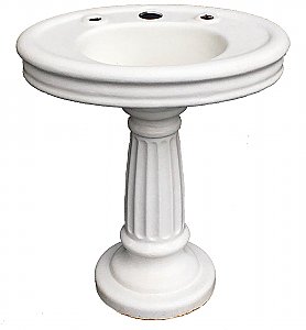 Antique Cast Iron Oval Top Pedestal Sink With Fluted Pedestal - Circa 1920