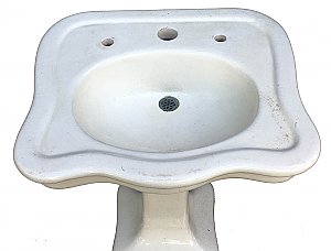Antique Earthenware Trenton Potteries Serpentine Top Pedestal Sink - Circa 1900