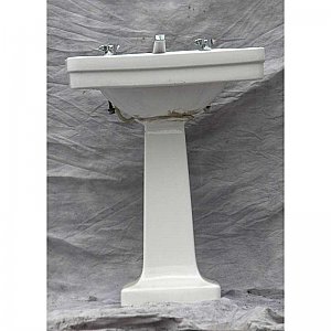 Antique Vitreous China Pedestal Sink with Chrome Hardware
