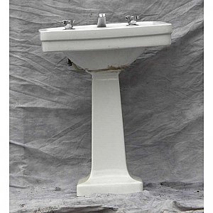 Antique Vitreous China Pedestal Sink with Chrome Hardware