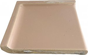 Antique USQTCO Romany Tile Co. 6" Porcelain Shoulder Cove Base Inside Corner Right Facing - Tawny Beige