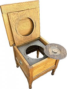 Antique Golden Oak Commode Toilet - Circa 1890