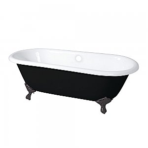 66-Inch Cast Iron Double Ended Clawfoot Tub (No Faucet Drillings), Black/White/Oil Rubbed Bronze
