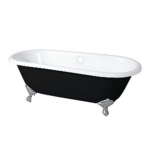 66-Inch Cast Iron Double Ended Clawfoot Tub (No Faucet Drillings), Black/White/Brushed Nickel