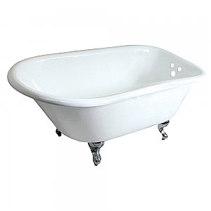48-Inch Cast Iron Roll Top Clawfoot Tub with 3-3/8 Inch Wall Drillings, White/Polished Chrome