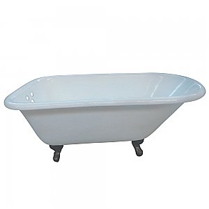 66-Inch Cast Iron Roll Top Clawfoot Tub with 3-3/8 Inch Wall Drillings, White/Oil Rubbed Bronze