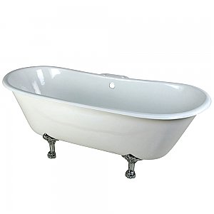 67-Inch Cast Iron Double Slipper Clawfoot Tub with 7-Inch Faucet Drillings, White/Polished Chrome