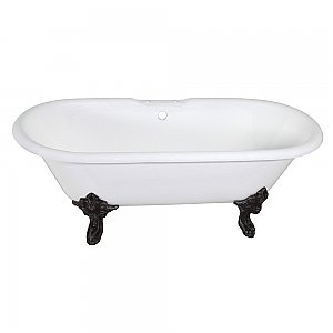 72-Inch Cast Iron Double Ended Clawfoot Tub with 7-Inch Faucet Drillings, White/Matte Black