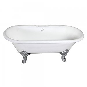 72-Inch Cast Iron Double Ended Clawfoot Tub with 7-Inch Faucet Drillings, White/Polished Chrome