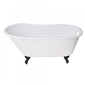 53-Inch Cast Iron Single Slipper Clawfoot Tub (No Faucet Drillings), White/Matte Black