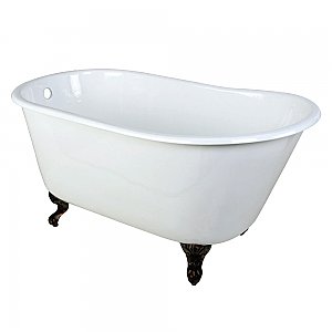 53-Inch Cast Iron Single Slipper Clawfoot Tub (No Faucet Drillings), White/Oil Rubbed Bronze