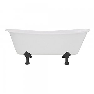 67-Inch Cast Iron Double Slipper Clawfoot Tub (No Faucet Drillings), White/Matte Black