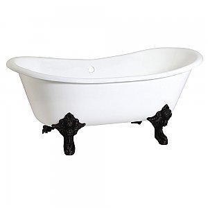 67-Inch Cast Iron Double Slipper Clawfoot Tub (No Faucet Drillings), White/Matte Black