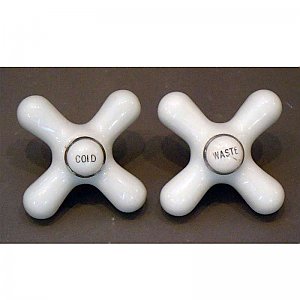 Antique Set of Porcelain Cross Handles with Buttons