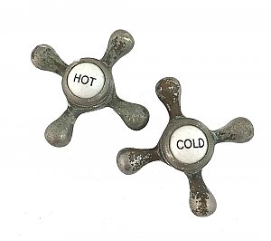 Antique Porcelain and Nickel Plated Faucet Handle Pair - Hot & Cold