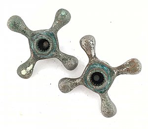 Antique Porcelain and Nickel Plated Faucet Handle Pair - Hot & Cold