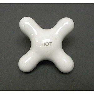 Antique "Hot" Faucet Porcelain Cross Handle - 5/8" Square
