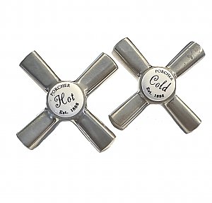 Vintage Porcher Faucet Cross Handle Pair - Brushed Nickel