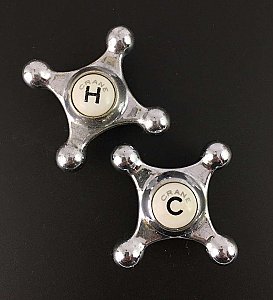 Antique Crane Chrome and Porcelain Hot & Cold Cross Faucet Handle Pair