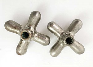 Antique Nickel Hot & Cold Cross Faucet Handle Pair