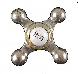 Antique Nickel and Porcelain Hot Faucet Cross Handle