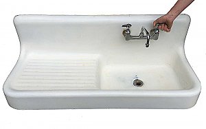 Antique "Standard" Cast Iron Farmhouse Kitchen Sink With Backsplash and Left Drainboard