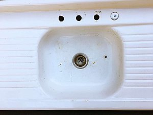 Antique Double Drainboard Enamel Kitchen Sink