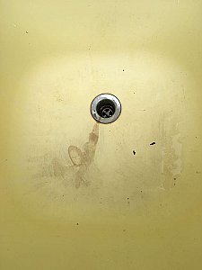 Antique Stamped Steel Yellow Enameled Double Bowl Kitchen Sink