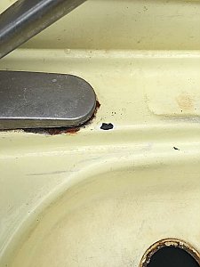 Antique Stamped Steel Yellow Enameled Double Bowl Kitchen Sink
