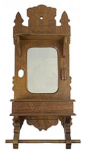 Antique Eastlake Style Walnut Wall Mounted Shaving Mirror and Cabinet - Circa 1880