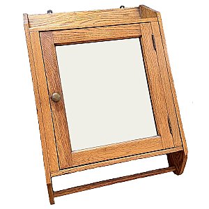 Antique Oak Wall Mounted Medicine Cabinet With Towel Bar - Circa 1900