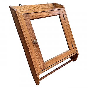 Antique Oak Wall Mounted Medicine Cabinet With Towel Bar - Circa 1900