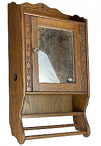 Antique Eastlake Oak Wall Mounted Medicine Cabinet With Towel Bars - Circa 1880