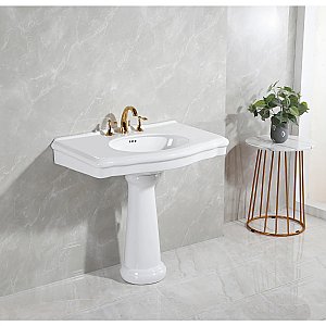 Sovereign 35" Ceramic Pedestal Sink 8-Inch 3-Hole - Glossy White