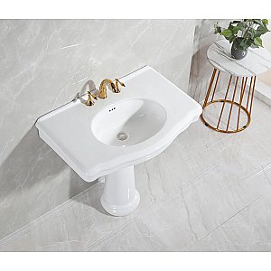 Sovereign 35" Ceramic Pedestal Sink 8-Inch 3-Hole - Glossy White