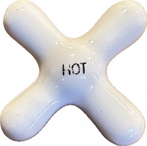 Antique "Republic" Hot Faucet Porcelain Cross Handle - 8 Spline