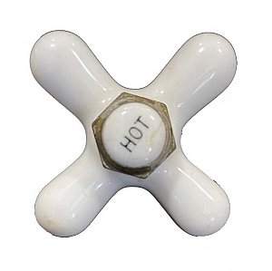 Antique Hot Faucet Porcelain Cross Handle - 8 Spline